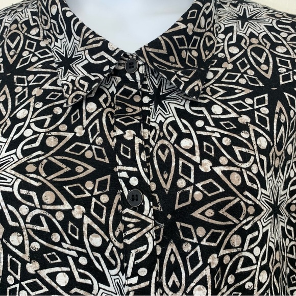 Catherines Blouse Top Woman 4X  Linen Cotton Button Up Black Abstract Print - Picture 2 of 9